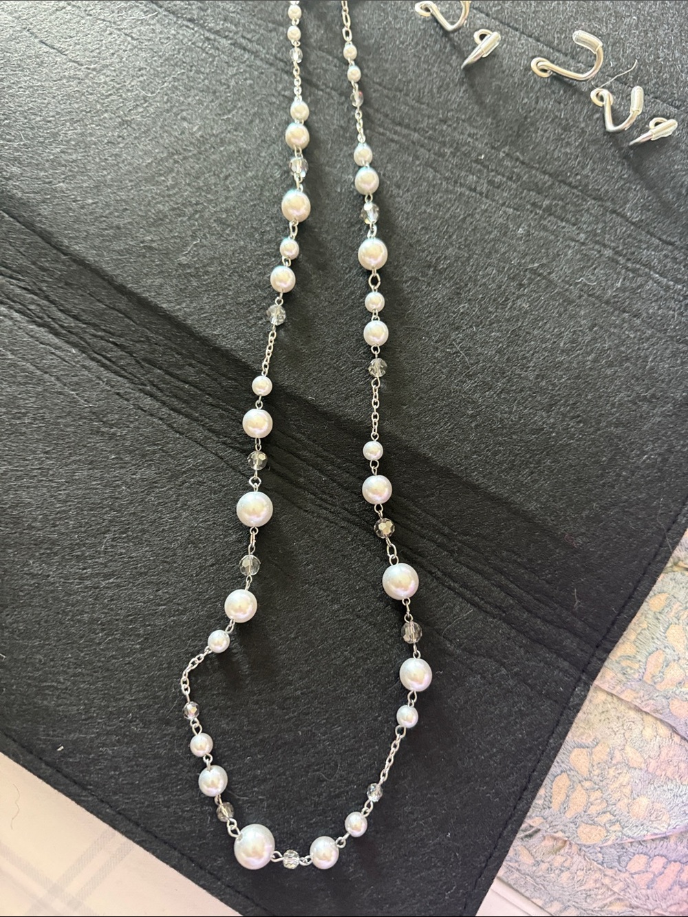 Pearl Bead Necklace with Crystal Accents - White